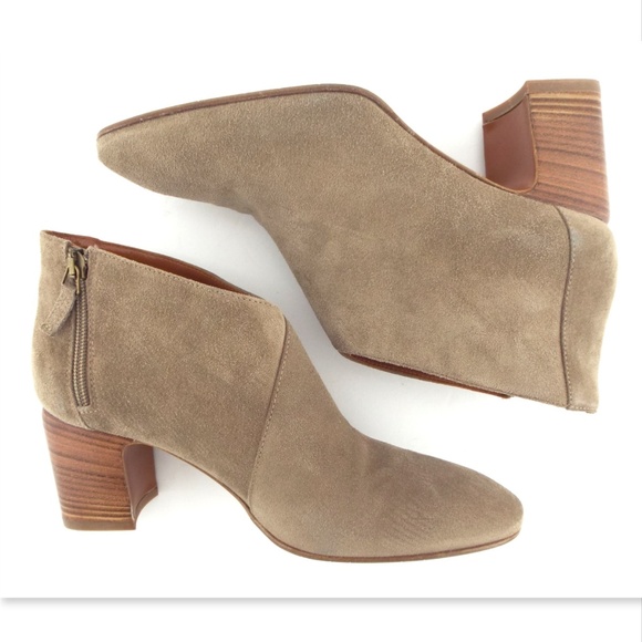 New AQUATALIA Beige Suede Leather  Block Heel Ankle Boots 9 - Picture 4 of 8
